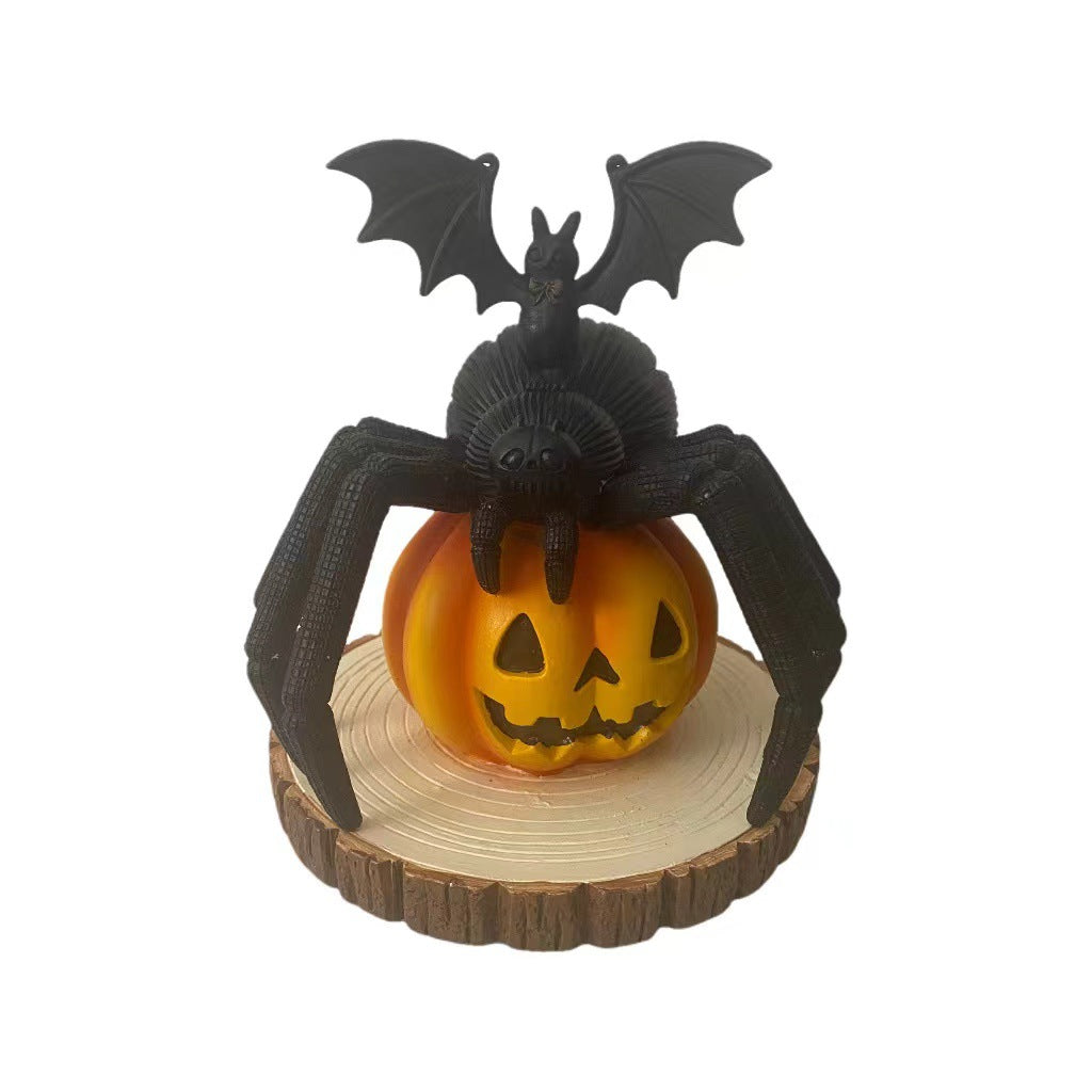 Halloween pumpkin spider on wooden stake atmosphere decoration resin craft ornaments Spider on Pumpkin