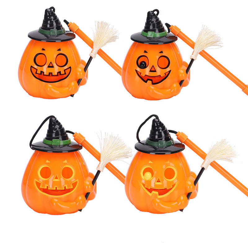Halloween Handheld Pumpkin Lantern, Ghost Festival Party Decoration, Broom Prop, Children's Toy, Glow-in-the-Dark Pumpkin Lantern
