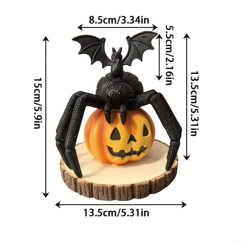 Halloween pumpkin spider on wooden stake atmosphere decoration resin craft ornaments Spider on Pumpkin
