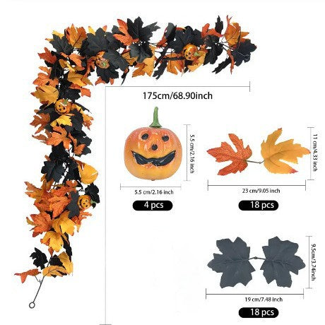 Faux Halloween Vine with Ghost Face Pumpkin and Maple Leaves Decorative Vine for Home Halloween Decoration