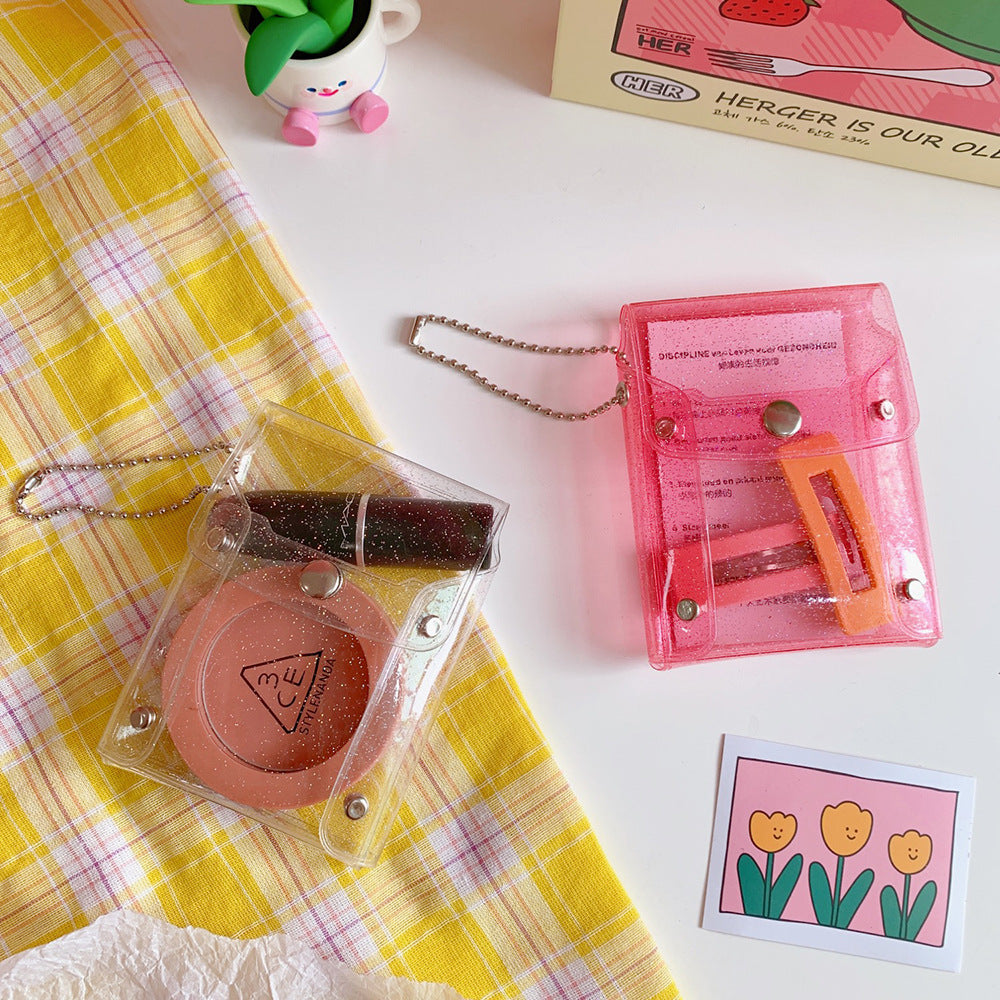 Korea Ins Snap Lipstick Bag Cute PVC New Girl Heart Transparent Card Bag Portable Mini Creative Small Wallet