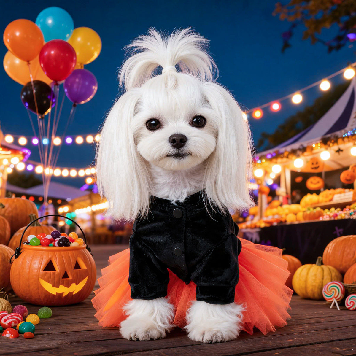 Halloween Pumpkin Pet Tulle Skirt Velvet Ghost Bow Dress for Dogs and Cats Holiday Costume