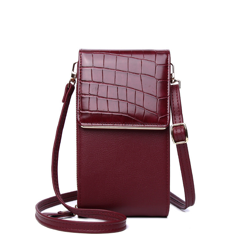 New Mobile Phone Bag Ladies Multi-Function One-Shoulder Diagonal Bag Cover Type Mini Stone Pattern Coin Purse