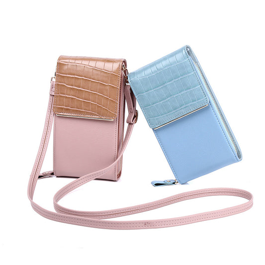 New Mobile Phone Bag Ladies Multi-Function One-Shoulder Diagonal Bag Cover Type Mini Stone Pattern Coin Purse