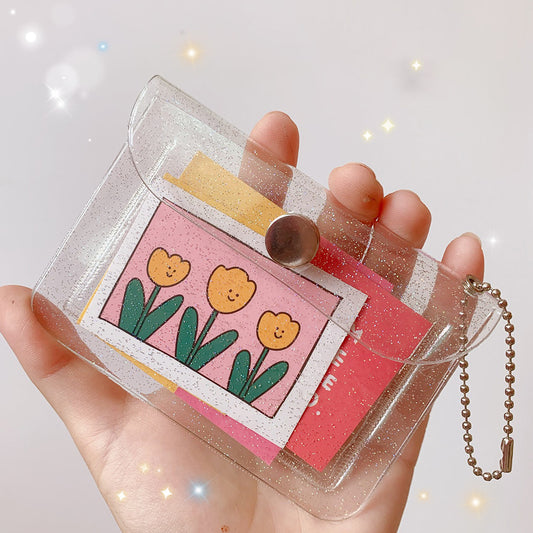 Japan And South Korea Simple Net Red Transparent Card Package Student Portable Bus ID Bank Card Protective Sleeve Flash Powder Coin Purse