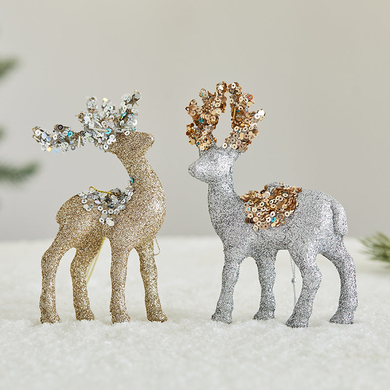 Christmas Glitter Flocked Reindeer Desk Decoration for Store Window Display, Festival Event Decor, Festive Atmosphere Deer Ornament