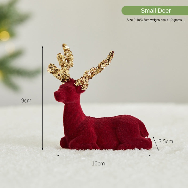 Christmas Glitter Flocked Reindeer Desk Decoration for Store Window Display, Festival Event Decor, Festive Atmosphere Deer Ornament