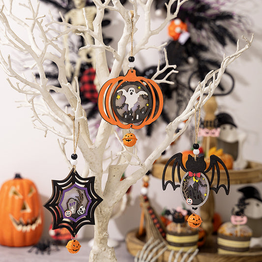 Halloween Wooden Lantern Hanging Pumpkin Pendant, Ghost Festival Atmosphere Decoration, Luminous Horror Pumpkin Spider Pendant