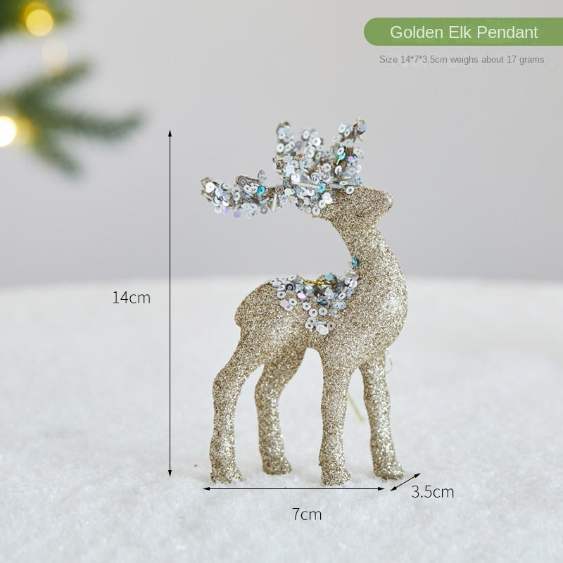Christmas Glitter Flocked Reindeer Desk Decoration for Store Window Display, Festival Event Decor, Festive Atmosphere Deer Ornament
