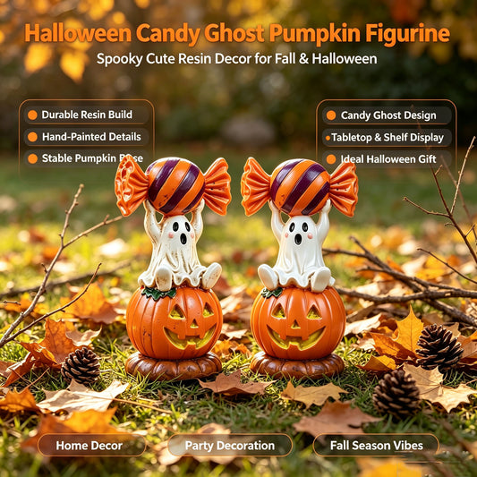 Halloween Candy Ghost Pumpkin Resin Figurine Autumn Atmosphere Desk Statue Party Decoration Decorative Item
