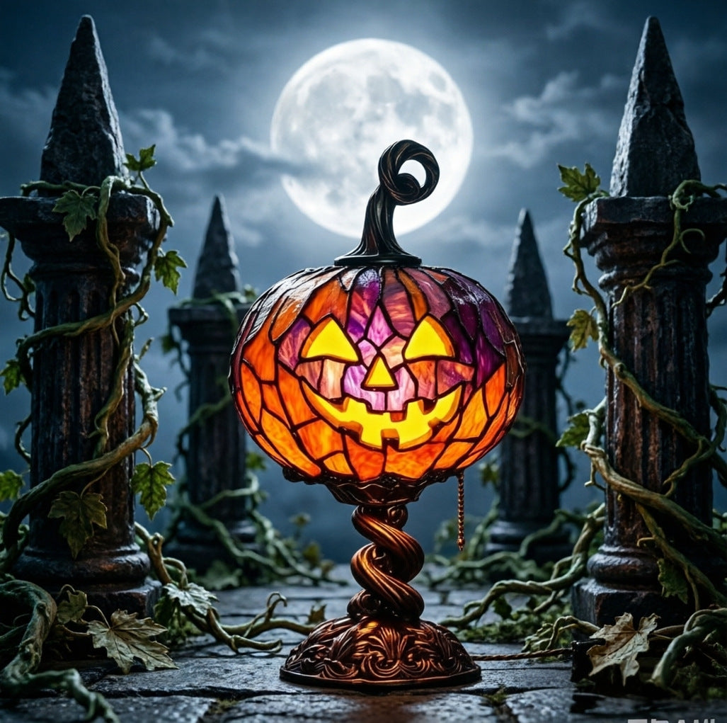 Halloween Glowing Ghost Bat Pumpkin Table Lamp Resin Craft Creative Home Decor Ornament