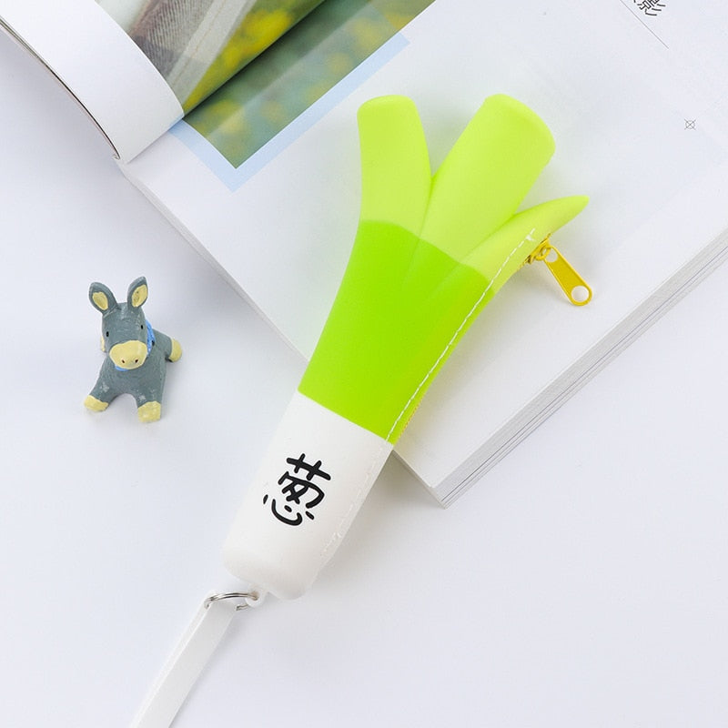 Creative Green Onion Banana Pencil Bag Silicone Pencil Case Student Stationery Storage Coin Purse