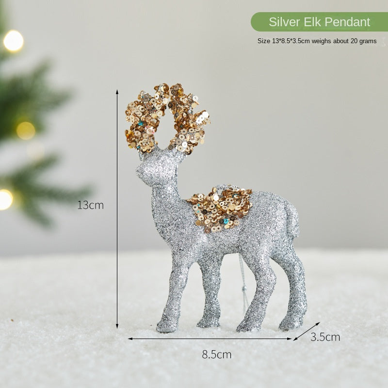 Christmas Glitter Flocked Reindeer Desk Decoration for Store Window Display, Festival Event Decor, Festive Atmosphere Deer Ornament