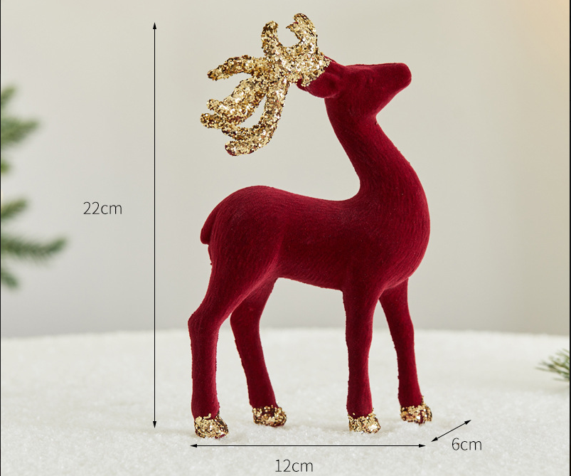 Christmas Glitter Flocked Reindeer Desk Decoration for Store Window Display, Festival Event Decor, Festive Atmosphere Deer Ornament