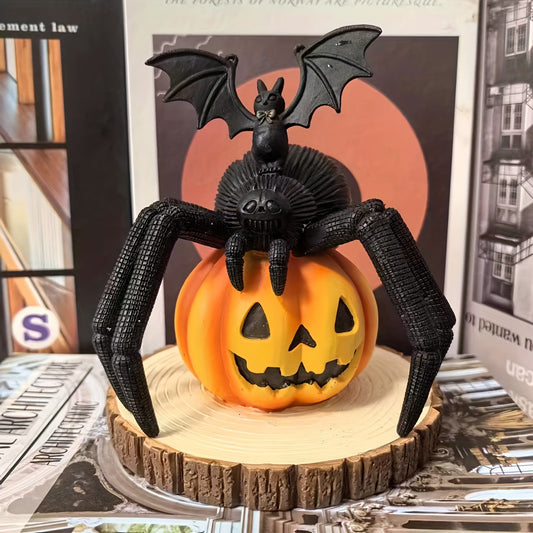 Halloween pumpkin spider on wooden stake atmosphere decoration resin craft ornaments Spider on Pumpkin