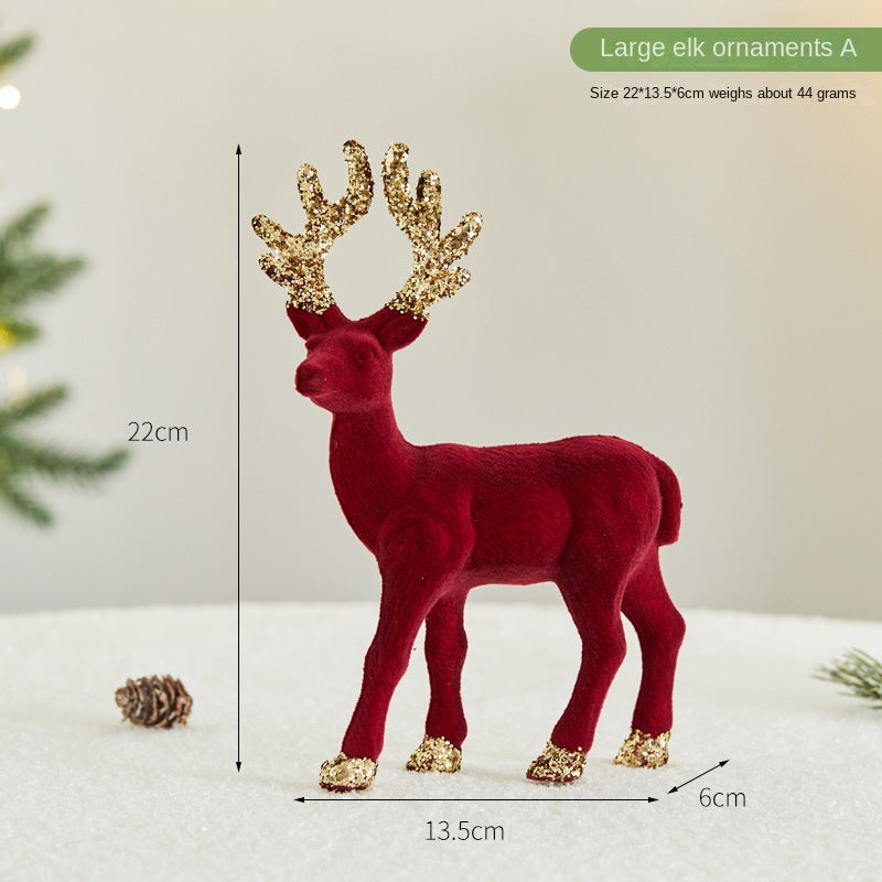 Christmas Glitter Flocked Reindeer Desk Decoration for Store Window Display, Festival Event Decor, Festive Atmosphere Deer Ornament
