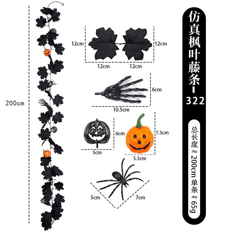 Faux Halloween Vine with Ghost Face Pumpkin and Maple Leaves Decorative Vine for Home Halloween Decoration