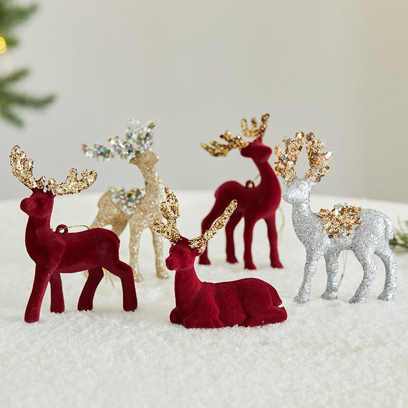 Christmas Glitter Flocked Reindeer Desk Decoration for Store Window Display, Festival Event Decor, Festive Atmosphere Deer Ornament