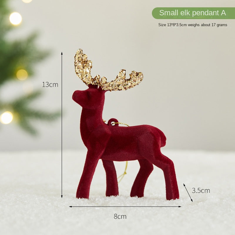 Christmas Glitter Flocked Reindeer Desk Decoration for Store Window Display, Festival Event Decor, Festive Atmosphere Deer Ornament