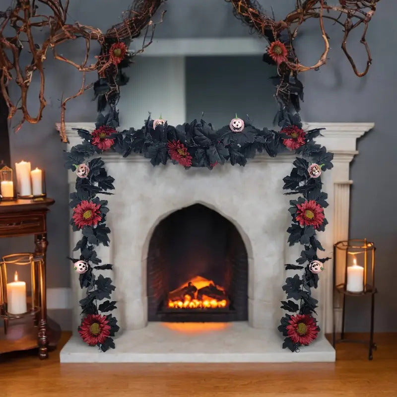 Faux Halloween Vine with Ghost Face Pumpkin and Maple Leaves Decorative Vine for Home Halloween Decoration