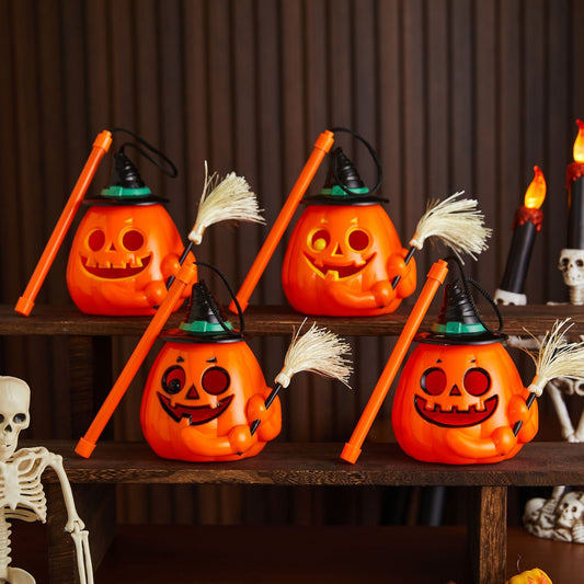 Halloween Handheld Pumpkin Lantern, Ghost Festival Party Decoration, Broom Prop, Children's Toy, Glow-in-the-Dark Pumpkin Lantern