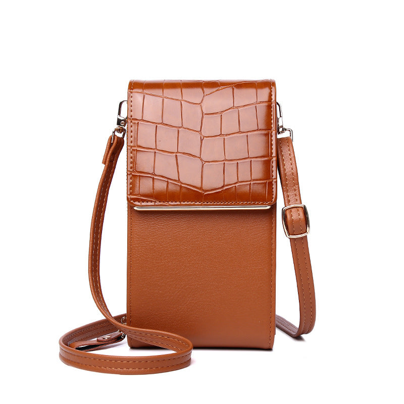 New Mobile Phone Bag Ladies Multi-Function One-Shoulder Diagonal Bag Cover Type Mini Stone Pattern Coin Purse