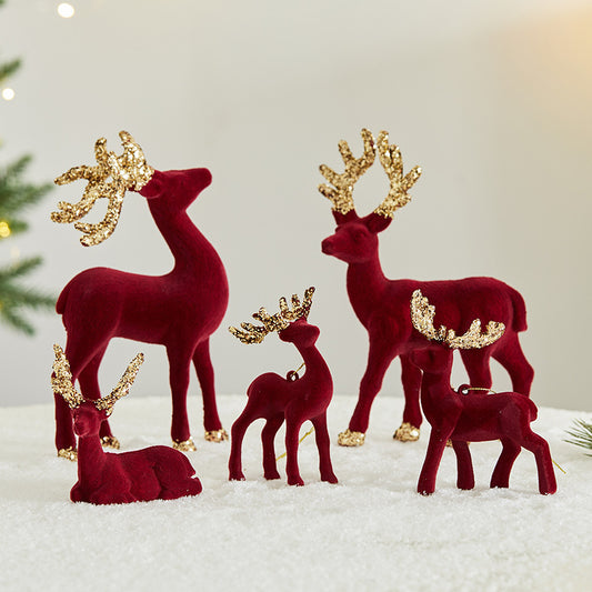 Christmas Glitter Flocked Reindeer Desk Decoration for Store Window Display, Festival Event Decor, Festive Atmosphere Deer Ornament