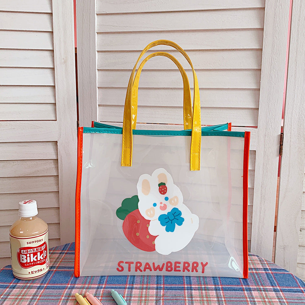 Ins Simple Transparent Beach Bag Summer Travel Handbag Cute Girl Heart Cartoon Bear Hand Bag Women's Bag