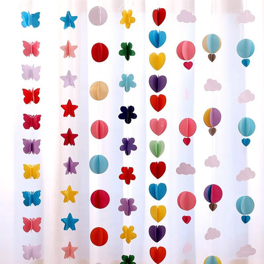 Wholesale Creative Festival Streamers and Decorations with Circular Stars, Flowers, Paper Hearts, and String Hanging Ornaments
